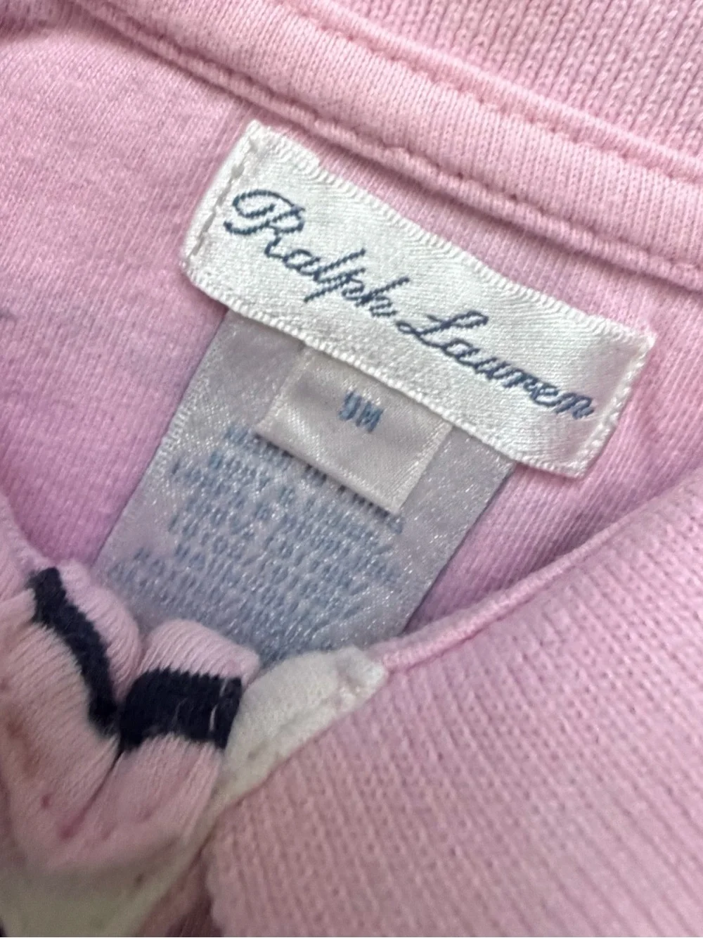 Ralph Lauren Light Pink & Navy Striped Polo-Style Footie